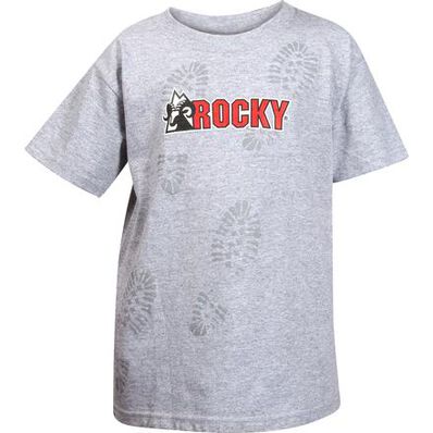 Camiseta juvenil gris con huellas de bota Rocky, , large