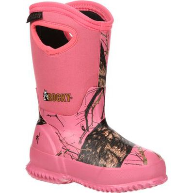 Bota térmica e impermeable de caucho de camuflaje rosado para niñas adolescentes Rocky Core, , large